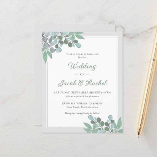 Dusty Blue Eucalyptus Greenery Wedding Invitation