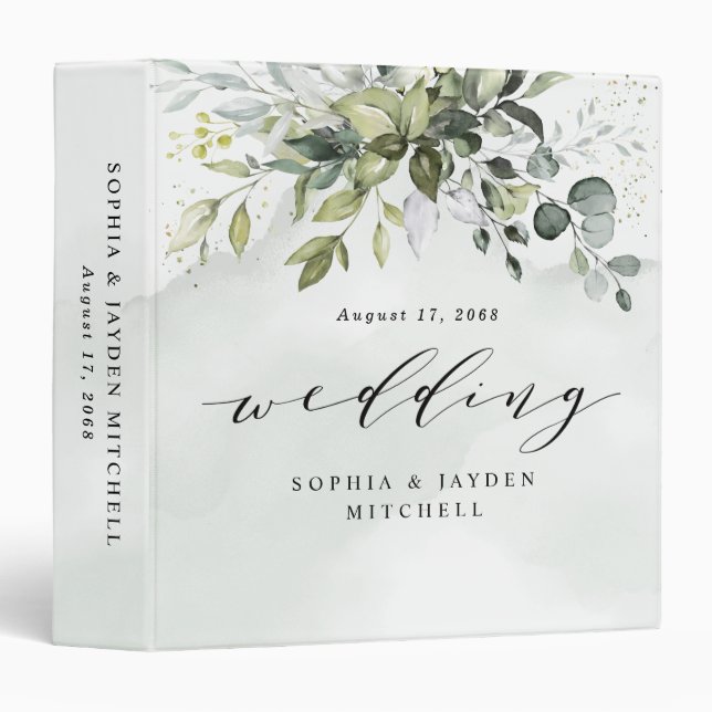 Dusty Blue Eucalyptus Greenery Wedding Photo Album 3 Ring Binder (Front/Spine)