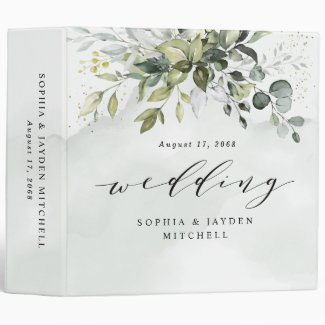 Dusty Blue Eucalyptus Greenery Wedding Photo Album 3 Ring Binder