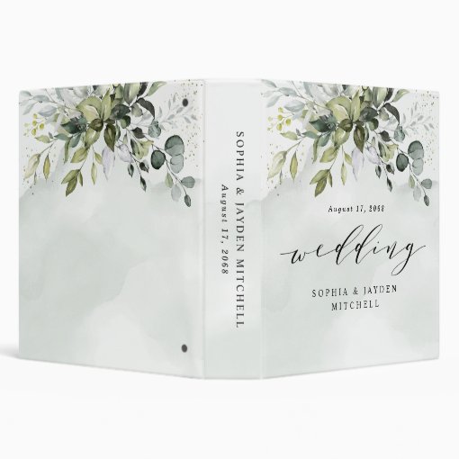 Dusty Blue Eucalyptus Greenery Wedding Photo Album 3 Ring Binder | Zazzle