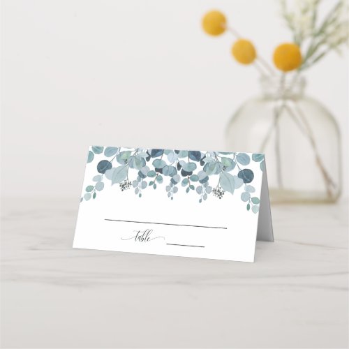 Dusty Blue Eucalyptus Greenery Wedding Place Card