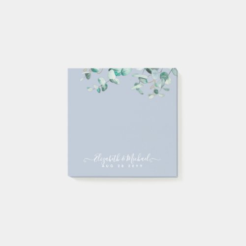 Dusty Blue Eucalyptus Greenery Wedding Post_it Notes