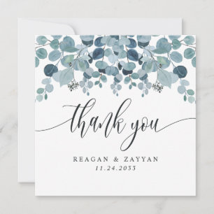 Dusty Blue Eucalyptus Greenery Wedding Thank You Card