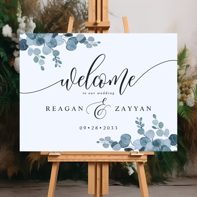 Dusty Blue Eucalyptus Greenery Wedding Welcome Foam Board (Creator Uploaded)