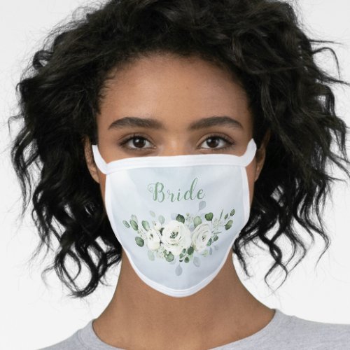 Dusty blue eucalyptus Greenery white floral bride Face Mask