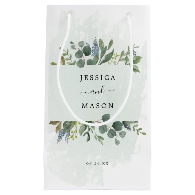 Dusty Blue Eucalyptus Hotel Wedding Gift Bag (Front)