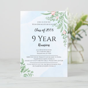 Dusty Blue Eucalyptus Leaves High School Reunion Invitation
