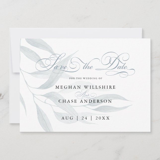 Dusty Blue Eucalyptus Leaves on  White (Front)