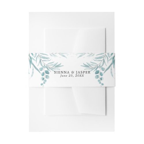 Dusty Blue Eucalyptus Leaves Wedding  Invitation Belly Band