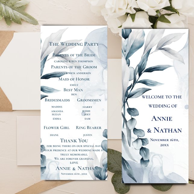 Dusty Blue Eucalyptus Leaves Wedding Program (Dusty Blue Eucalyptus Leaves Wedding Program)