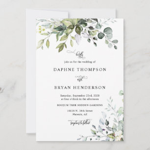 Dusty Blue Eucalyptus Leaves Wedding QR Code Photo Invitation