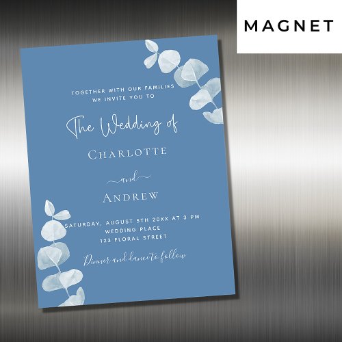 Dusty blue eucalyptus luxury wedding magnetic invitation