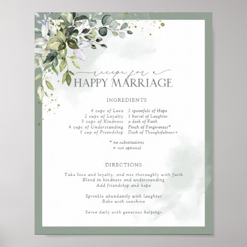 Dusty Blue Eucalyptus Recipe for a Happy Marriage Poster