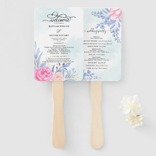 Dusty Blue Eucalyptus Rose Floral Wedding Program Hand Fan
