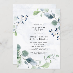 Dusty Blue Eucalyptus Rustic Engagement Party Invitation