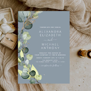 Dusty Blue Eucalyptus Rustic Greenery Wedding Invitation