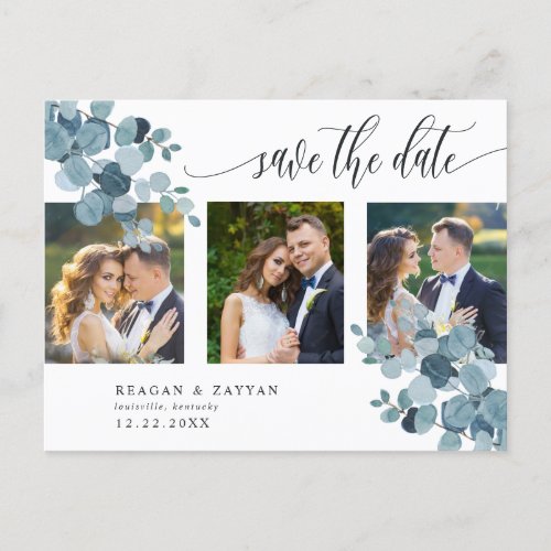 Dusty Blue Eucalyptus Save The Date Announcement Postcard