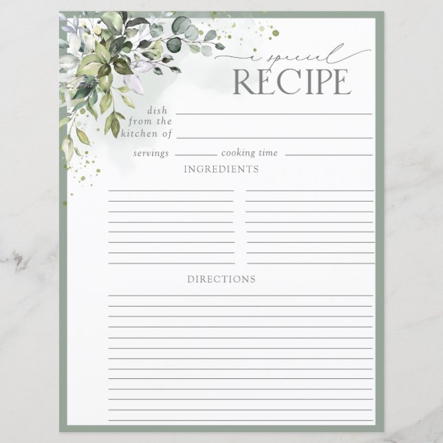Dusty Blue Eucalyptus Shower Recipe Binder Page (Front)