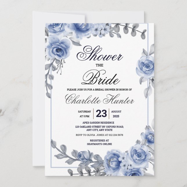 Dusty Blue Eucalyptus Succulent Bridal Shower Invi Invitation (Front)