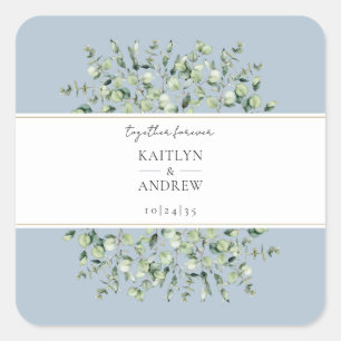Dusty Blue Eucalyptus Together Forever Wedding Square Sticker