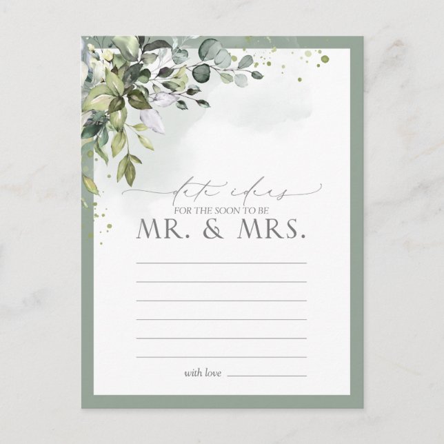 Dusty Blue Eucalyptus Watercolor Floral Date Ideas Postcard (Front)