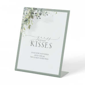 Dusty Blue Eucalyptus Watercolor How Many Kisses Pedestal Sign