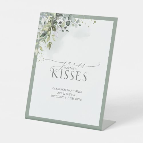 Dusty Blue Eucalyptus Watercolor How Many Kisses Pedestal Sign