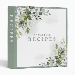 Dusty Blue Eucalyptus Watercolor Recipe 3 Ring Binder