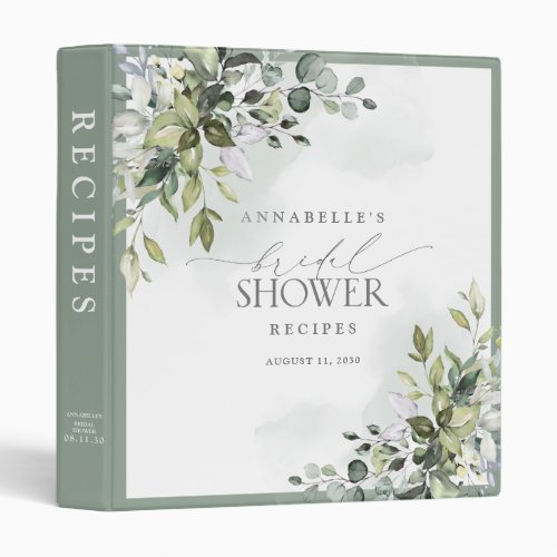 Dusty Blue Eucalyptus Watercolor Shower Recipe  3 Ring Binder