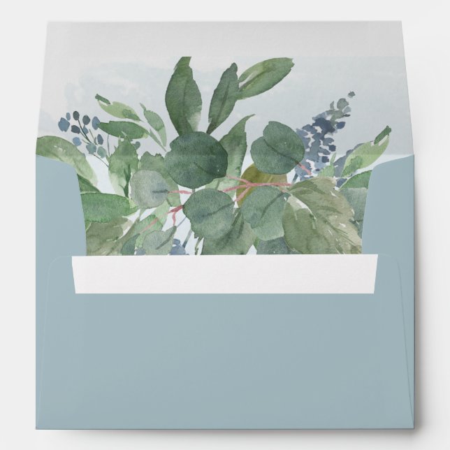 Dusty Blue Eucalyptus Wedding Envelopes (Back (Bottom))