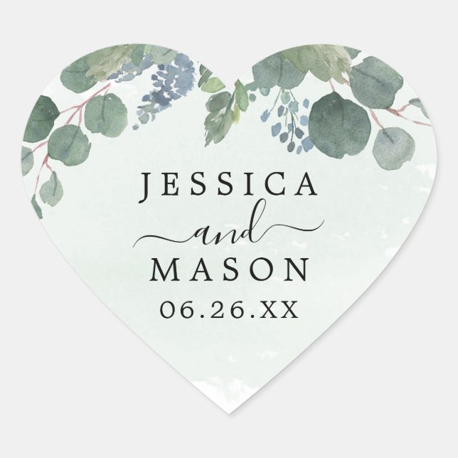 Dusty Blue Eucalyptus Wedding Favor Stickers (Front)