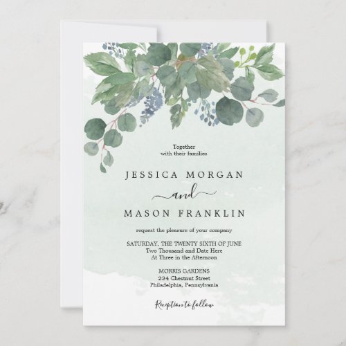 Dusty Blue Eucalyptus Wedding Invitation Card