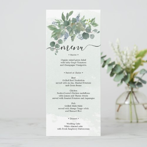 Dusty Blue Eucalyptus Wedding Menu Bridal Shower Invitation