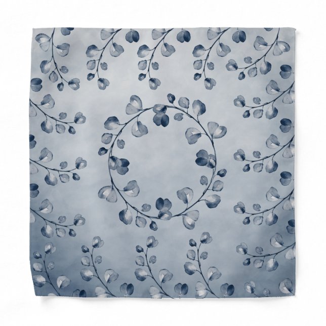 Dusty Blue Eucalyptus Wedding Pocket Square Bandana (Front)