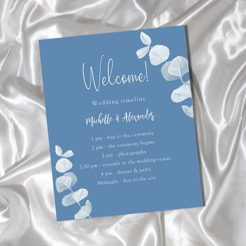 Dusty blue eucalyptus wedding program budget flyer