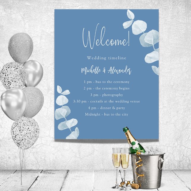 Dusty blue eucalyptus wedding program timeline foam board (Creator Uploaded)