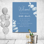 Dusty blue eucalyptus wedding program timeline poster<br><div class="desc">A modern,  elegant,  wedding program,  timeline.  Dusty blue background,  decorated with eucalyptus,  sprigs. Personalize and add your names and wedding details.  If you have more text it's possible to reduce the line space.</div>