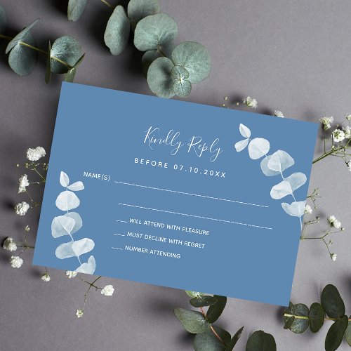 Dusty blue eucalyptus wedding response RSVP Note Card