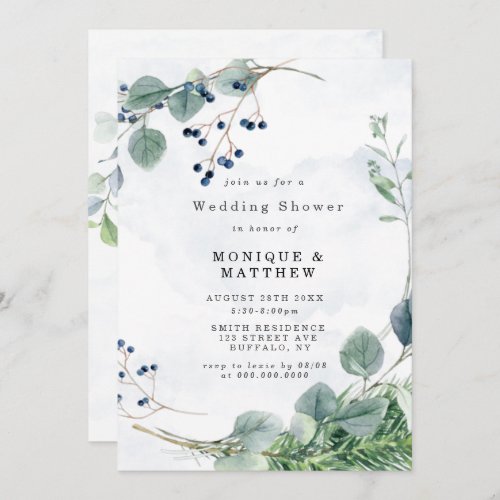 Dusty Blue Eucalyptus Wedding Shower Invitations