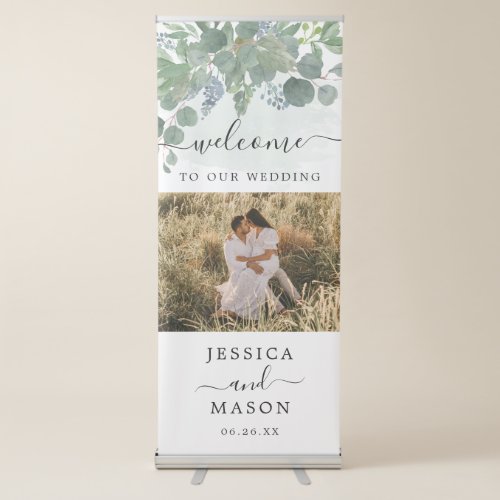 Dusty Blue Eucalyptus Wedding Welcome Banner Stand