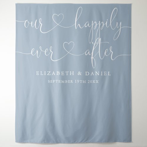 Dusty Blue Ever After Heart Script Wedding Tapestry