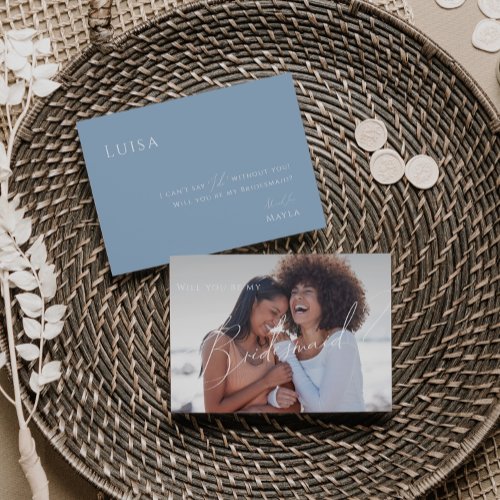 Dusty Blue  Faded Photo Bridesmaid Proposal Card