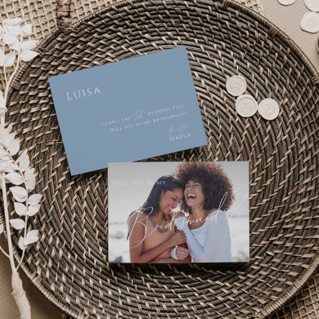 Dusty Blue | Faded Photo Bridesmaid Proposal Card (Creator Uploaded)