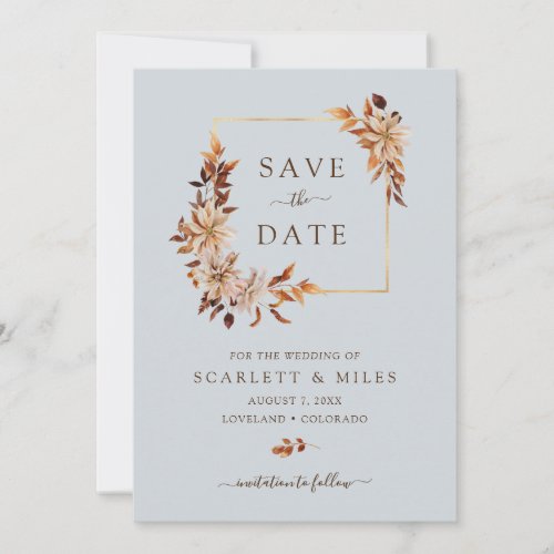 Dusty Blue Fall Watercolor Floral Wedding Save The Date