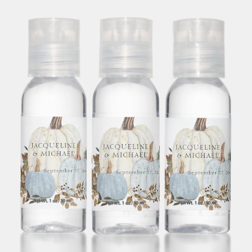 Dusty Blue Fall White Pumpkin Watercolor Wedding Hand Sanitizer