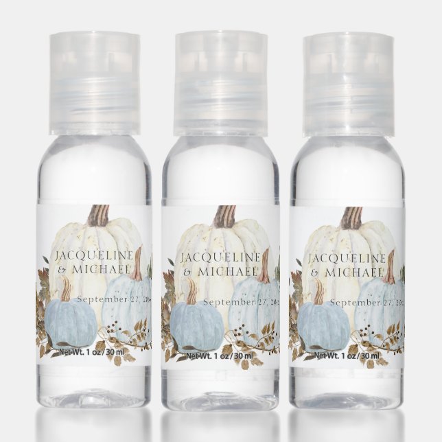 Dusty Blue Fall White Pumpkin Watercolor Wedding Hand Sanitizer (Set)
