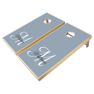 Dusty Blue Family Beach Wedding Party Monogrammed Cornhole Set
