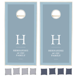 Dusty Blue Family Monogram Newlywed Custom Cornhole Set