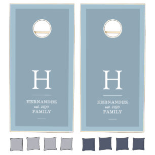 Dusty Blue Family Monogram Newlywed Custom Cornhole Set