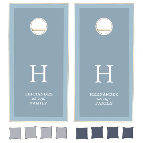 Dusty Blue Family Monogram Newlywed Custom Cornhole Set